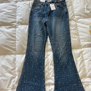 Forever 21 Dark Blue Flare Jeans with diamond Studs